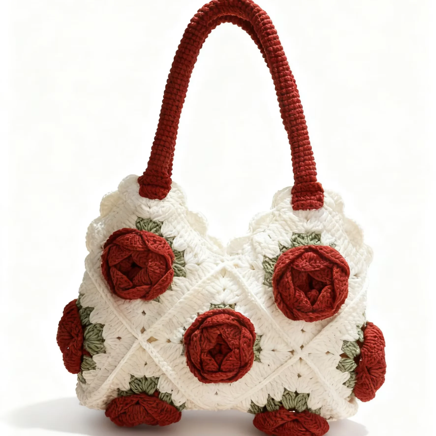 H372d782475a844f99485385f4cf45762G.webp Women's Handmade Crocheted Bag Rose Series Grandmother Handbag Embroidery Open - Image 1
